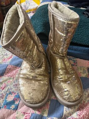 UGG Gold Sequin Slip-On Shearling Boots